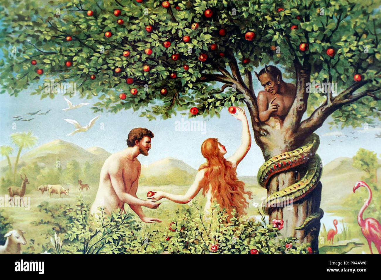 Eve giving Adam the forbidden fruit Stock Photo - Alamy