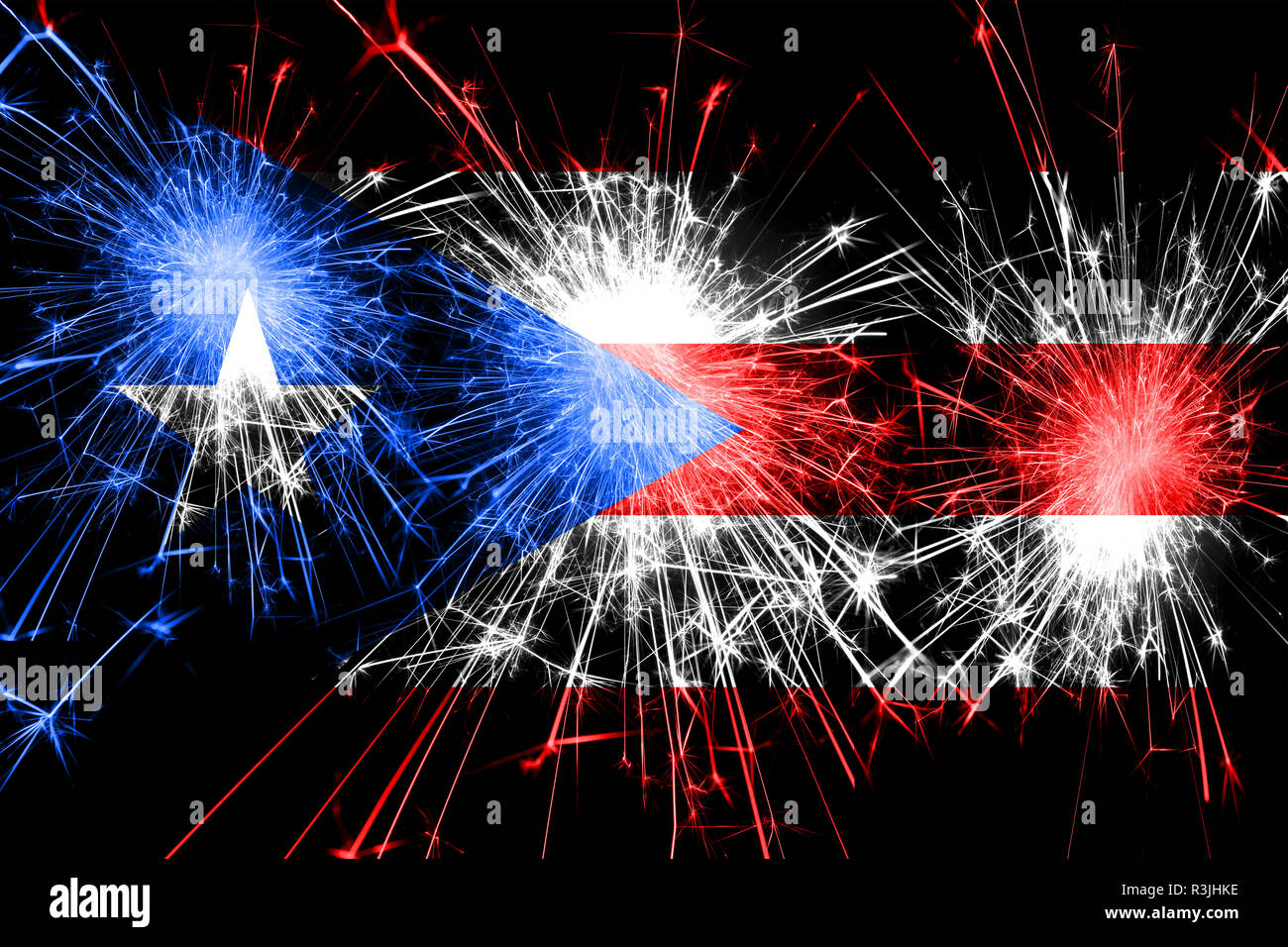 Puerto Rico fireworks sparkling flag. New Year, Christmas and National