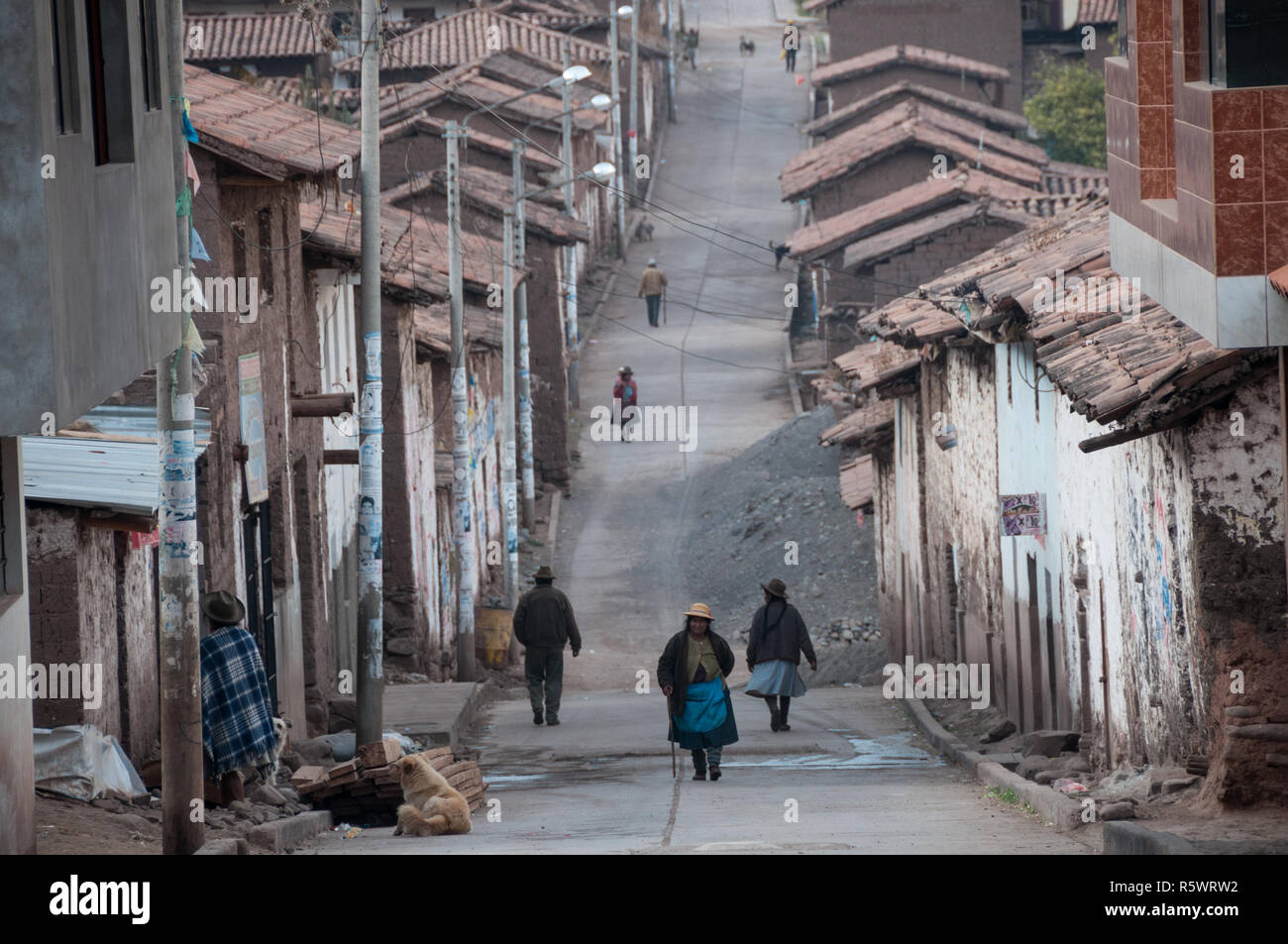 Yaurisque, Peru - August 15 2011: The streets of a very poor town in ...