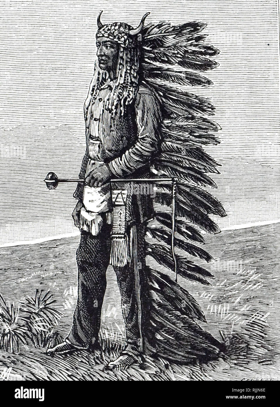 An Engraving Depicting Sitting Bull Tatakan Iyotake A Sioux Chief In Full Dress Dated 19th