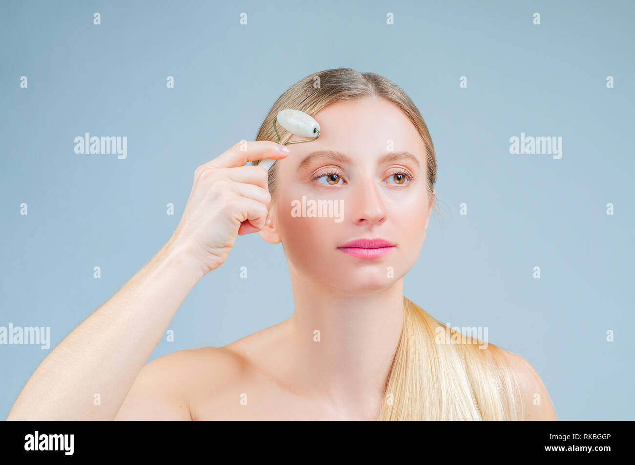 Face Massage Facial Beauty Treatment Beautiful Woman Getting Massage Face Using Roller Massage