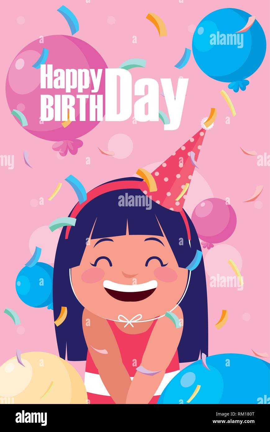 birthday card with little girl celebrating vector illustration design ...