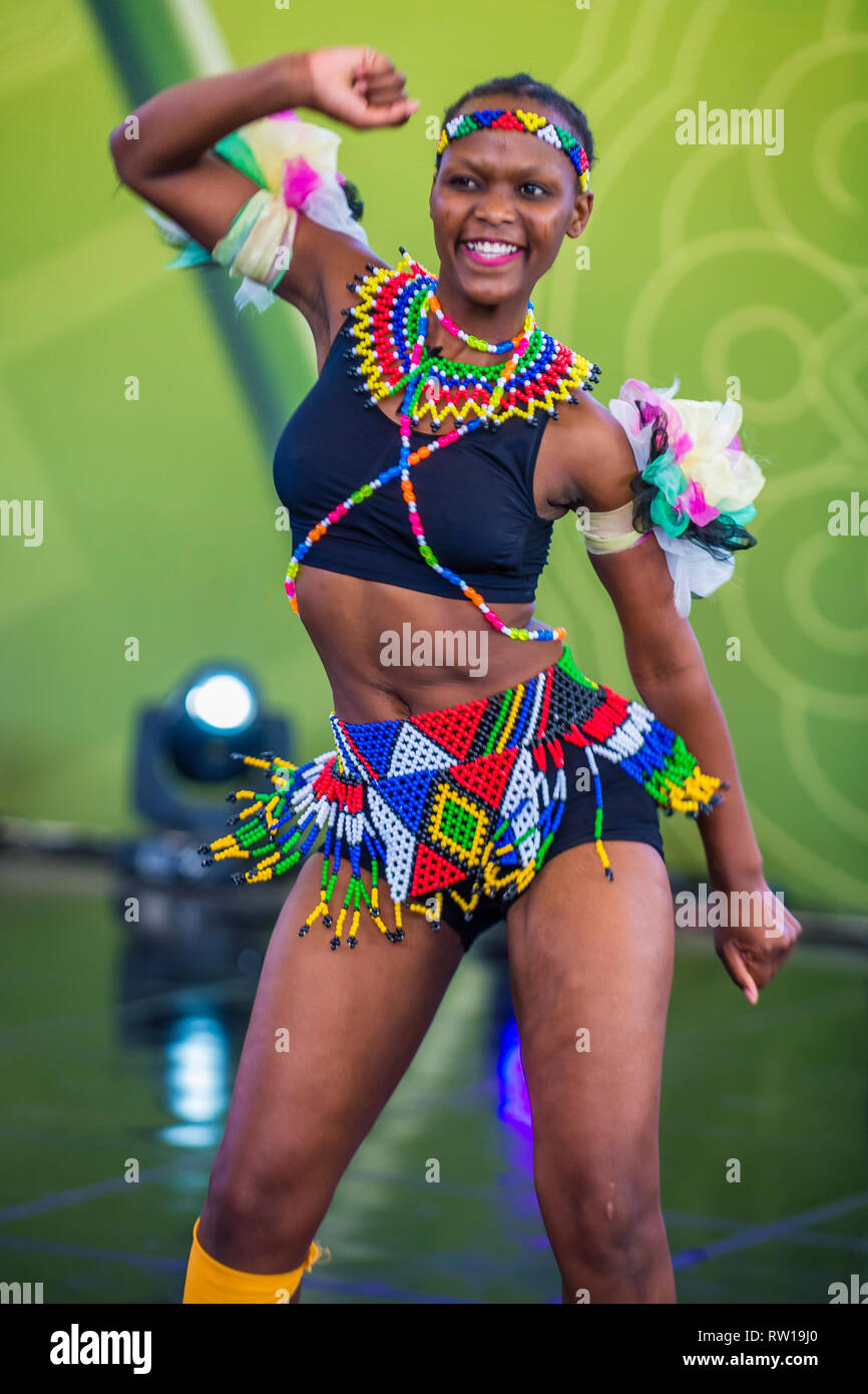 South African dancer from Amazebra Folklore Dance Ensemble perform at ...