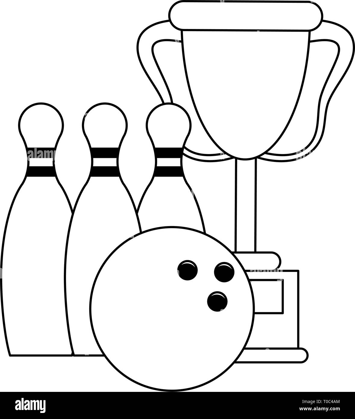 Trophy cup with pins and ball sport cartoon in black and white Stock ...