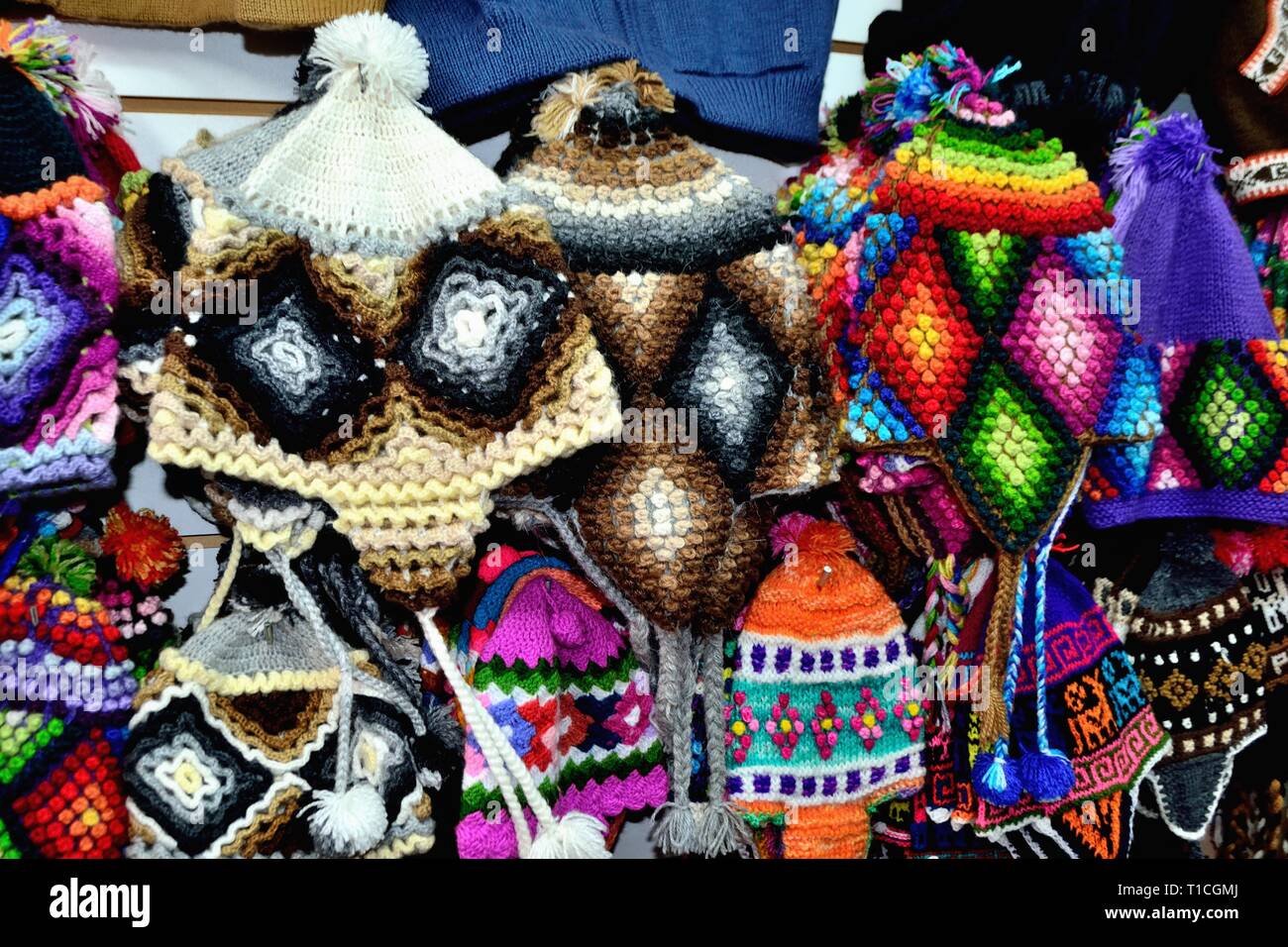 Selling typical wool hats - Shopping center in LIMA. Department of Lima ...