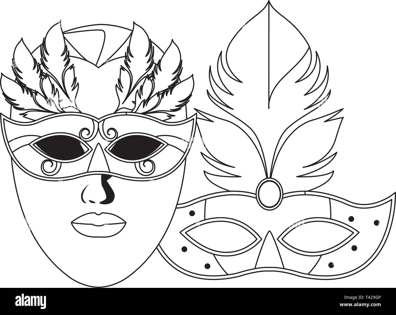masks and feathers black and white Stock Vector Image & Art - Alamy