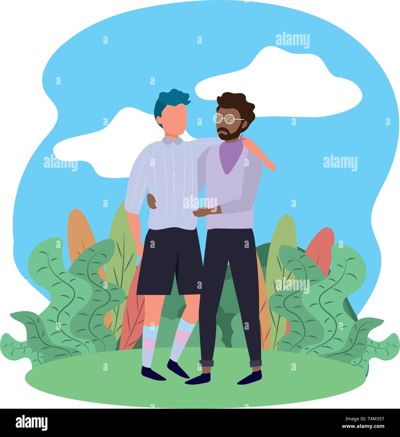 Human Men Friends Hugging Cartoon Vector Illustration Graphic Design