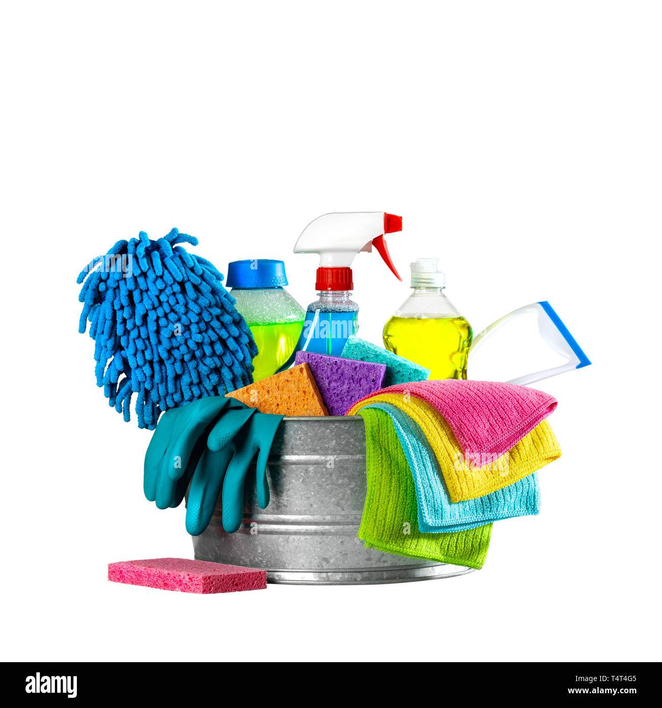 Bucket Of Cleaning Supplies On Isolated White Background Cleaning