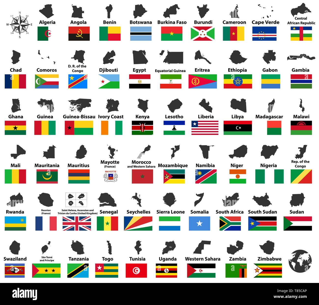 All Vector High Detailed Maps And Flags Of African Countries Arranged