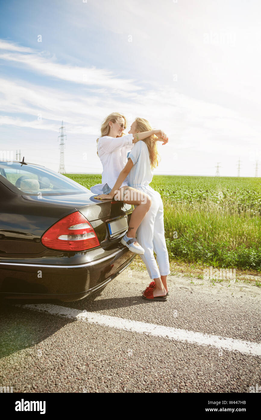 The Young Lesbians Couple Broke Down The Car While Traveling On The