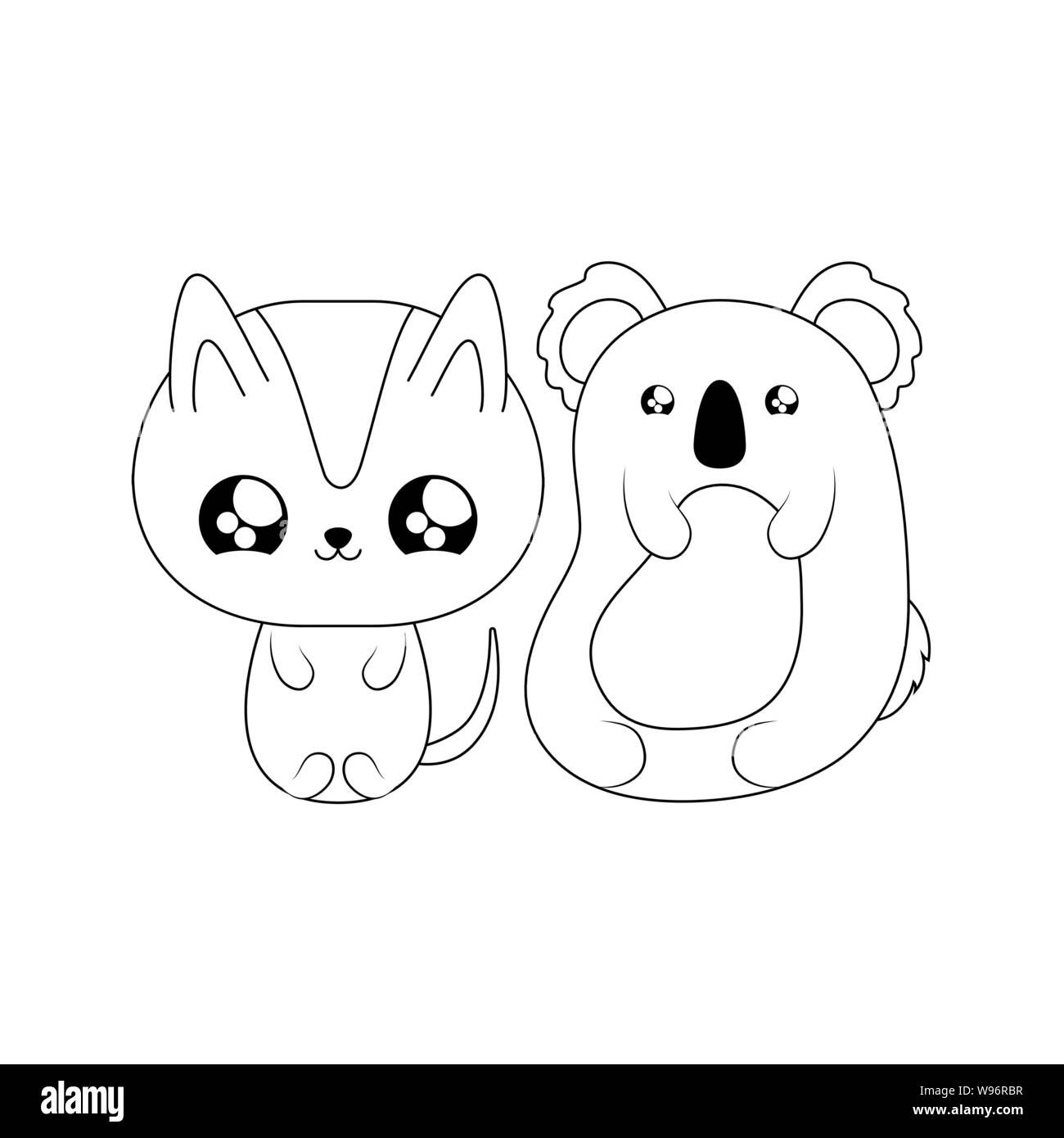 cute koala with cat baby animals kawaii style vector illustration ...