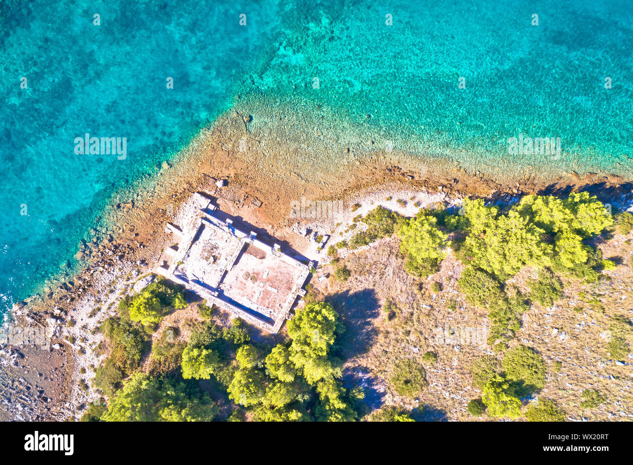 Dugi Otok island historic villa Rustica ruins aerial view, Kornati ...
