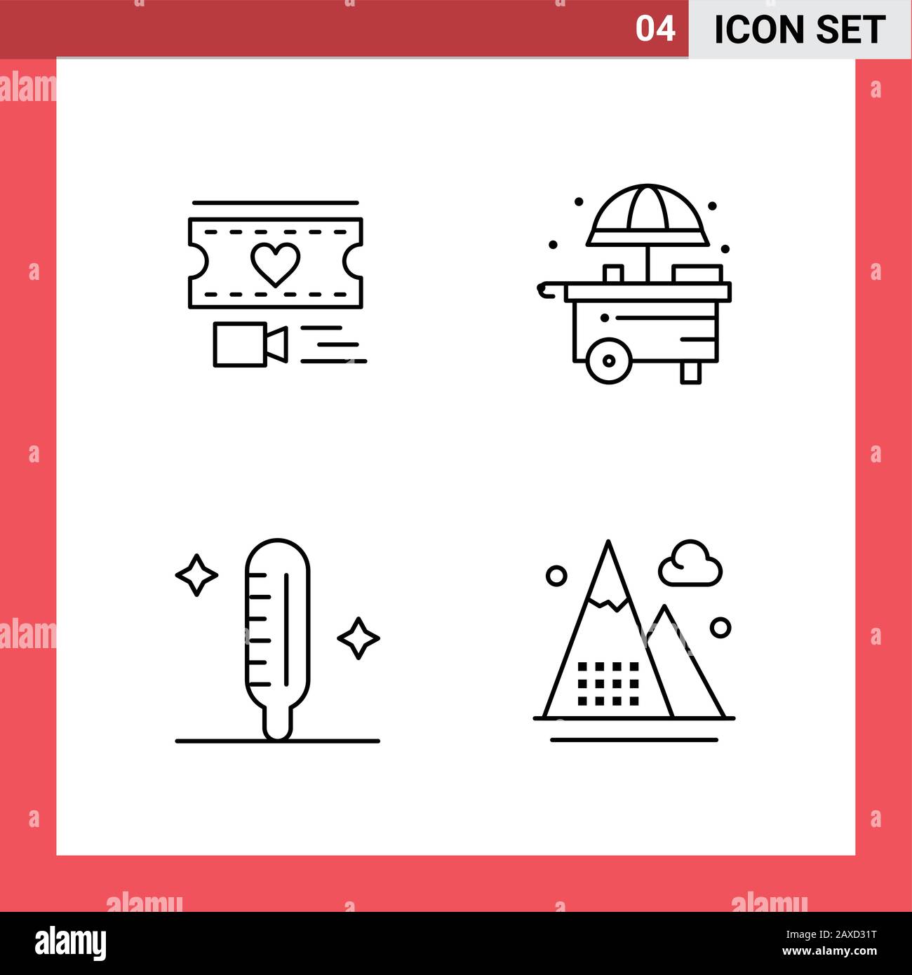 4 Icon Pack Line Style Outline Symbols on White Background. Simple ...