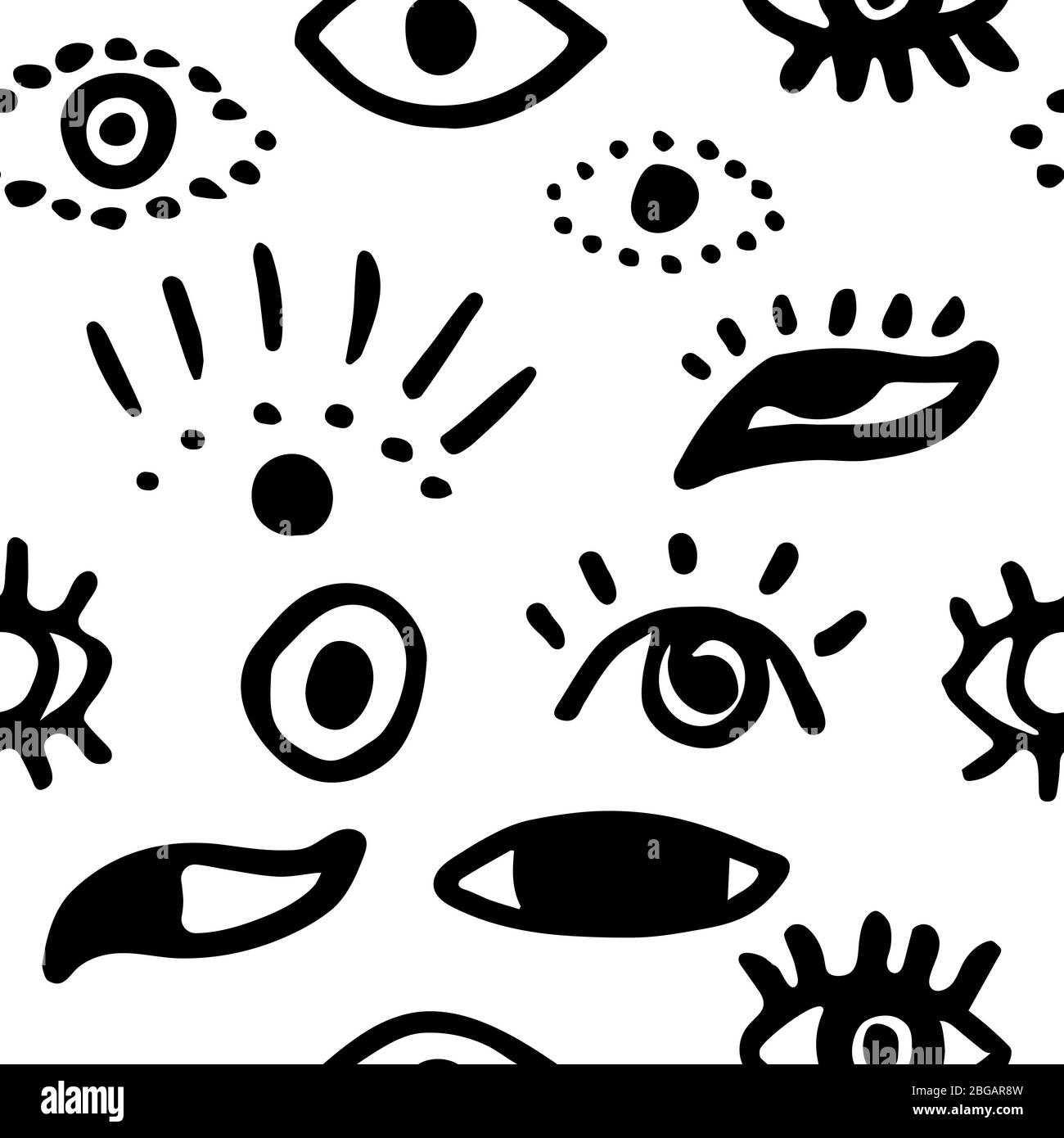 Seamless Black and White Eyes Pattern, Hand Drawn Doodle Background for ...