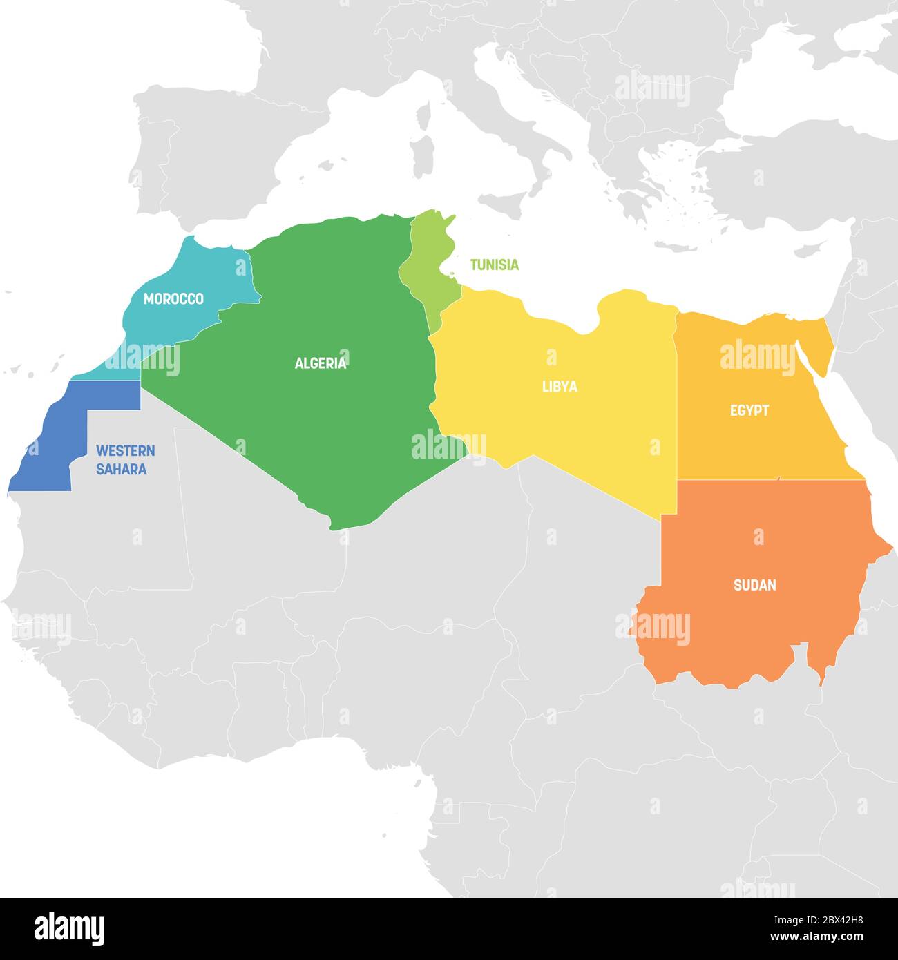 North Africa Region Colorful Map Of Countries In Northern Africa