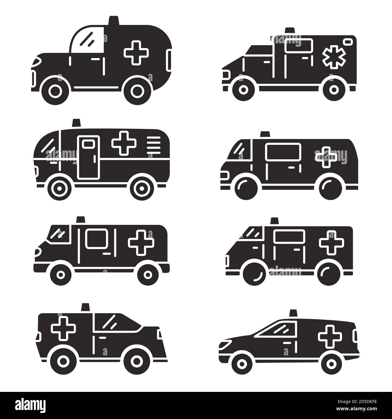 Set Ambulance car icon silhouette.Flat vector illustration.Emergency ...