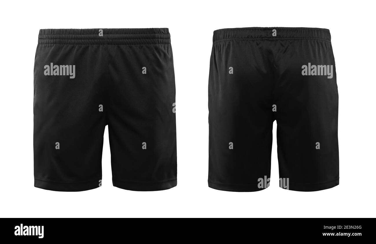 Black sport shorts isolated on white background with front and back ...