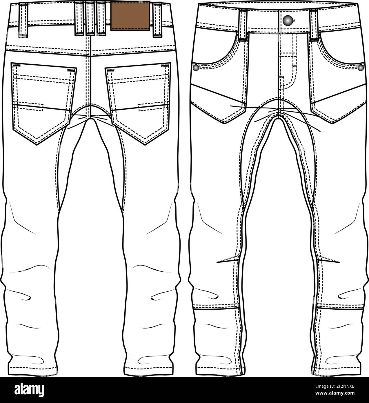 Trendy Boys Straight Legs Pant fashion flat sketch template. Technical ...