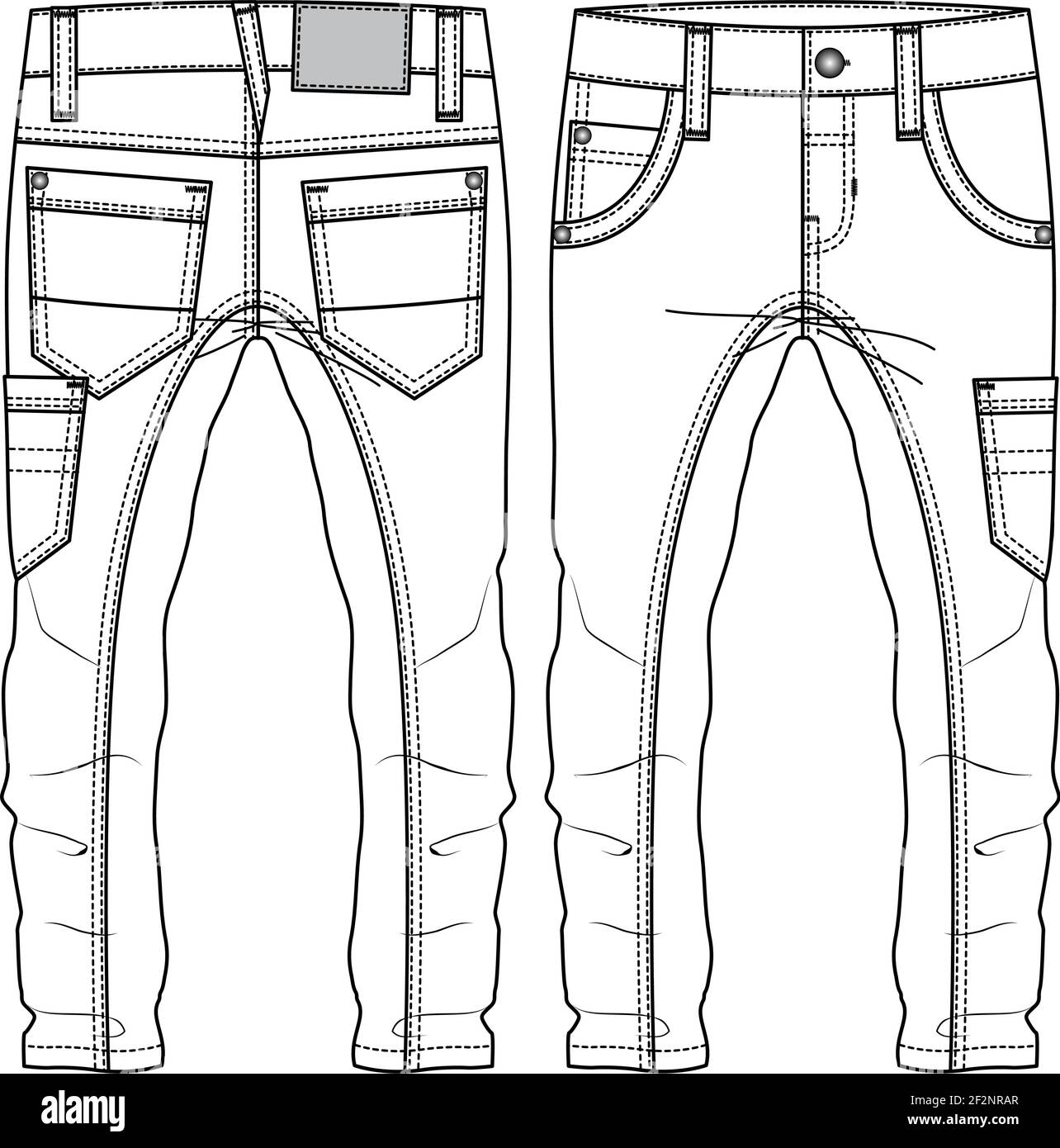 Men Boys Multiple Pockets Pant fashion flat sketch template. Technical ...