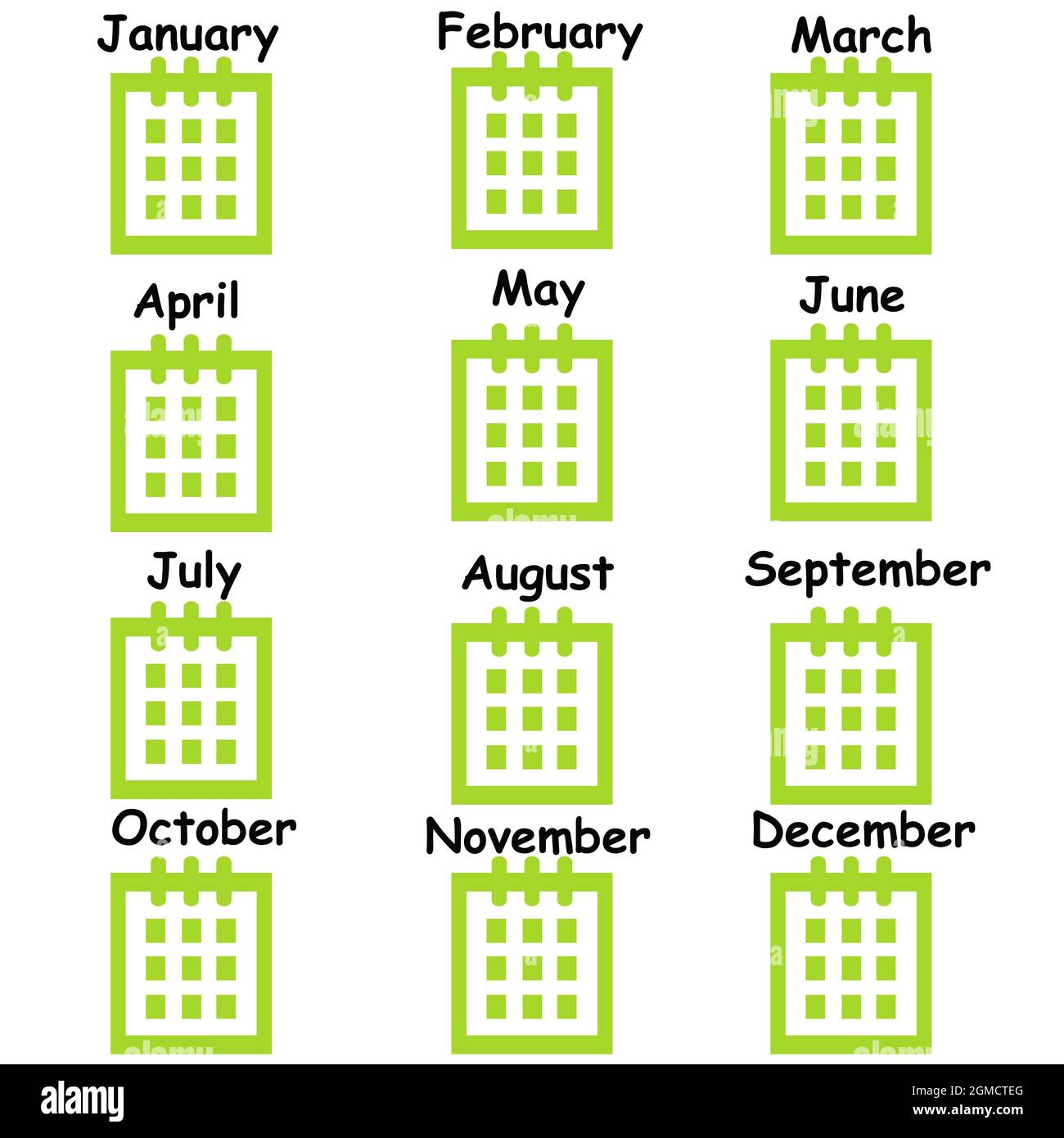 calendar with all months of the year - illustration Stock Photo - Alamy