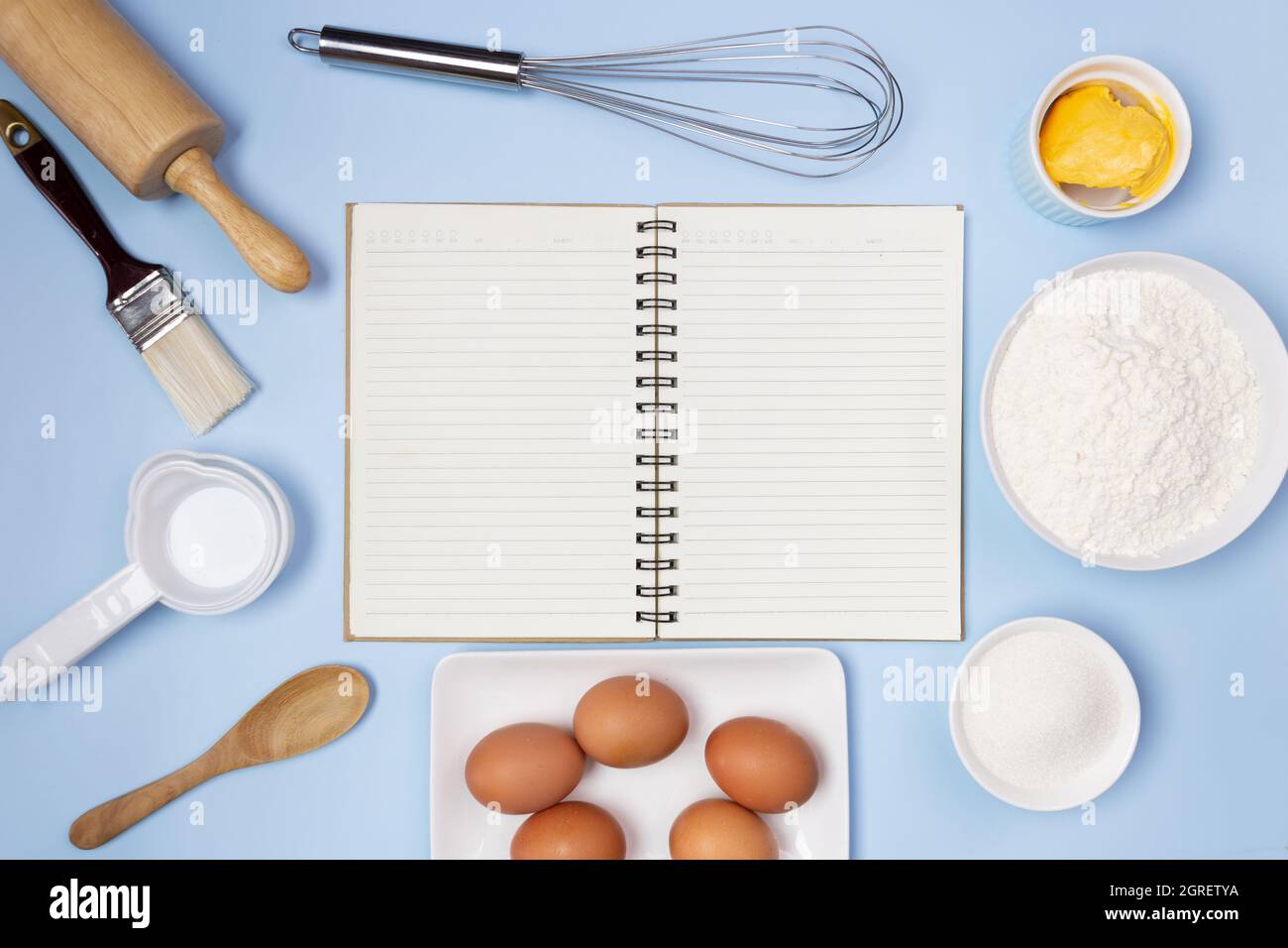 Food Ingredients Menu Recipe On Blue Background Stock Photo - Alamy