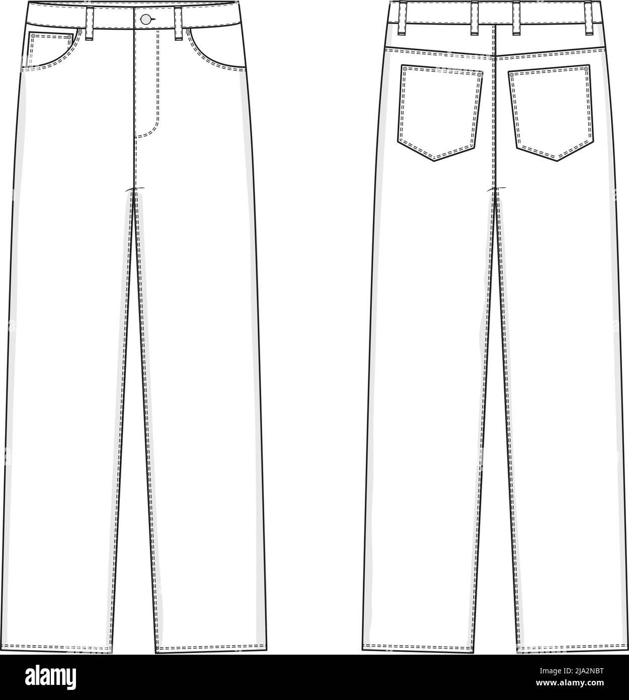 Straight Leg Jeans Flat Technical Drawing Illustration Five Pocket ...