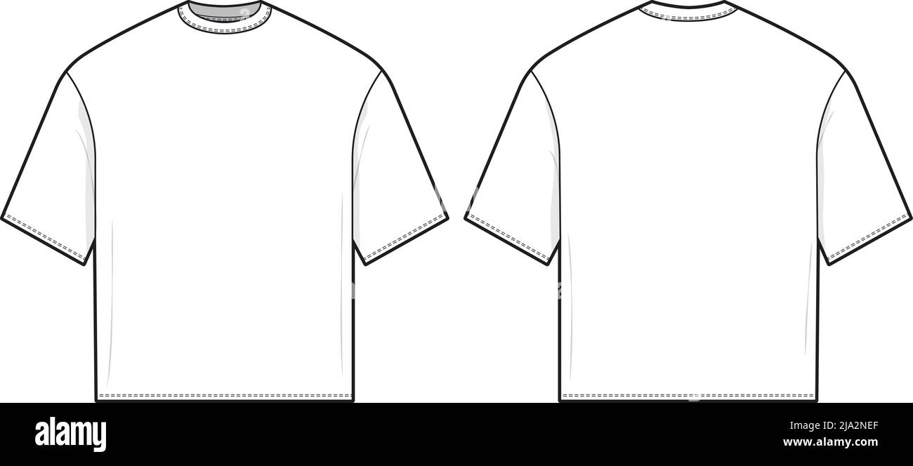 Boxy oversized fit t-shirt flat technical drawing illustration short ...