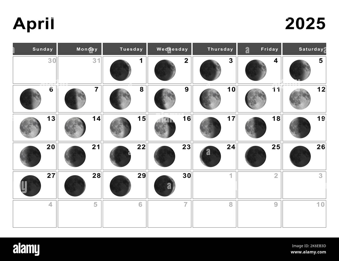 April 2025 Lunar Calendar Moon Cycles Moon Phases Stock Photo Alamy