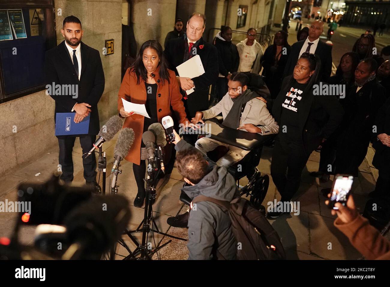 James Bascoe-Smith as his aunt Rachel Duncan speaks to the media ...