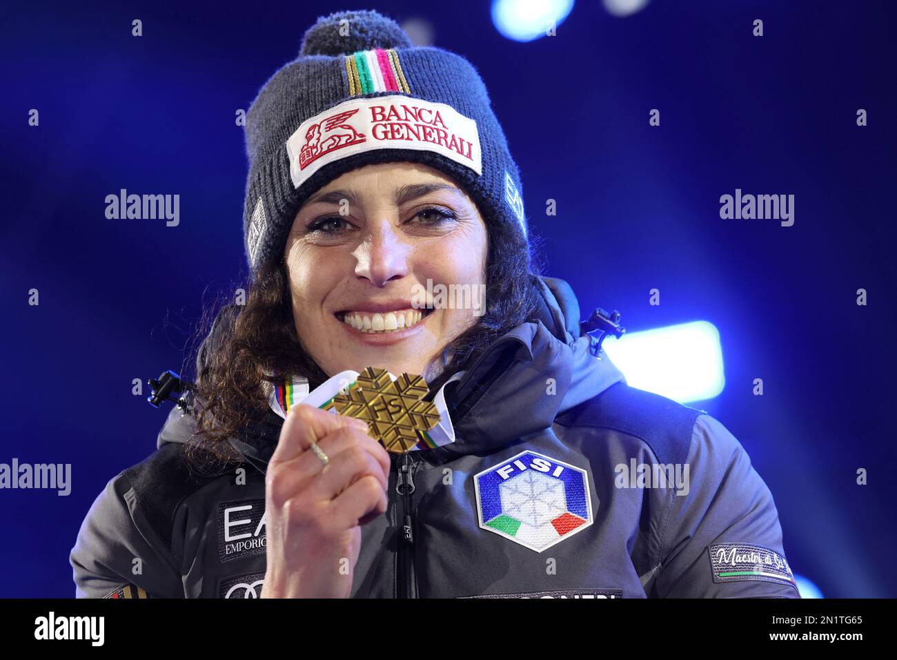 Italy's Federica Brignone shows the gold medal of the alpine ski, women ...