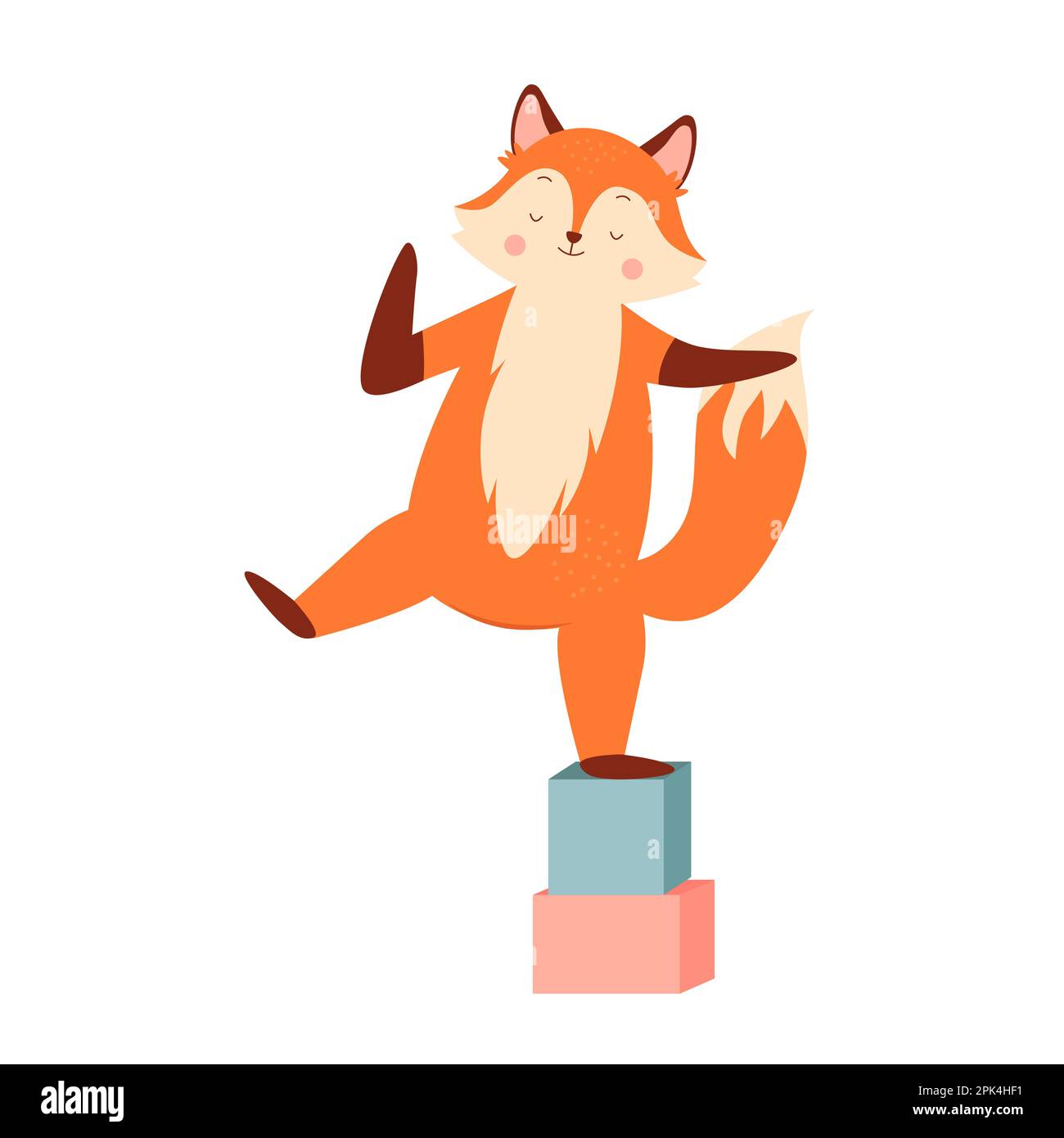 Cute fox playing. Foxy forest animal having circus presentation vector ...