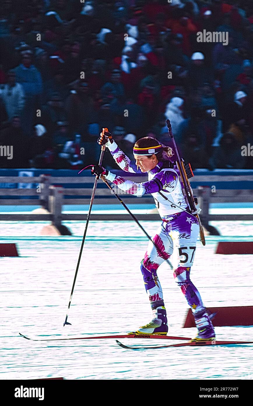 Beth Coats (USA) competing in the Women's biathlon 15 km individual ...