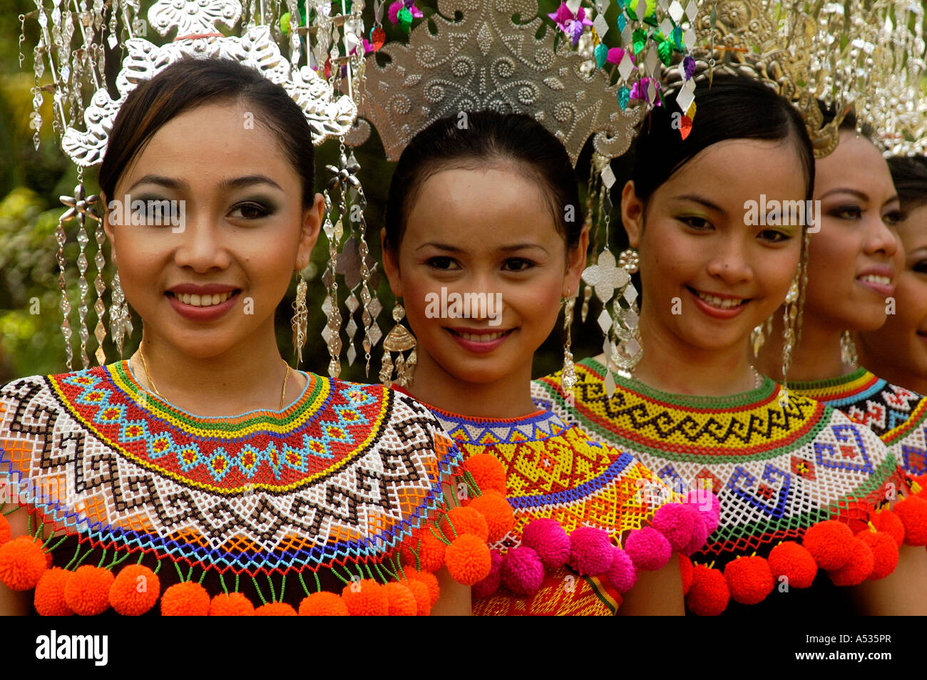 Young ladies in Iban traditional costume Kuching Malaysia 2006 No ...