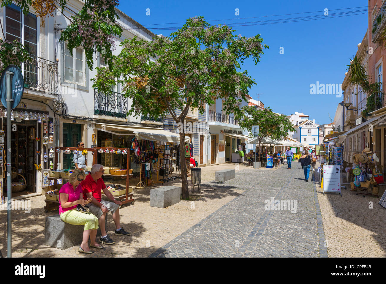 Shops on Rua 25 de Abril in the Old Town (Cidade Velha), Lagos, Algarve