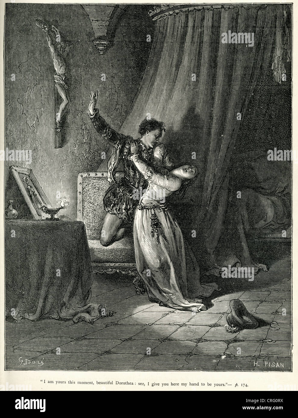 Hitting the Beautiful Dorothea. Illustration by Gustave Dore from Don ...