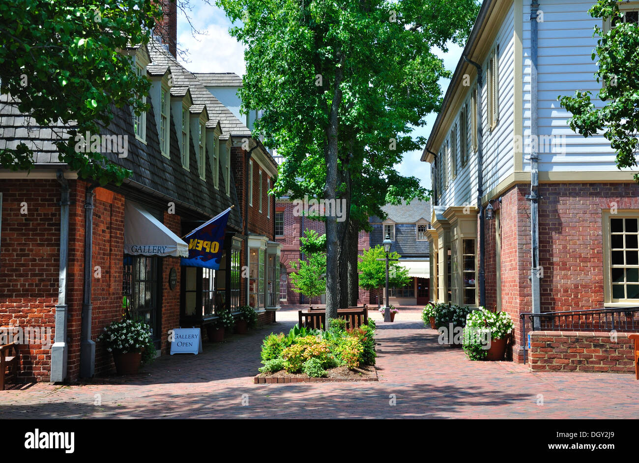 Little shops in historic downtown Williamsburg, Virginia, USA Stock