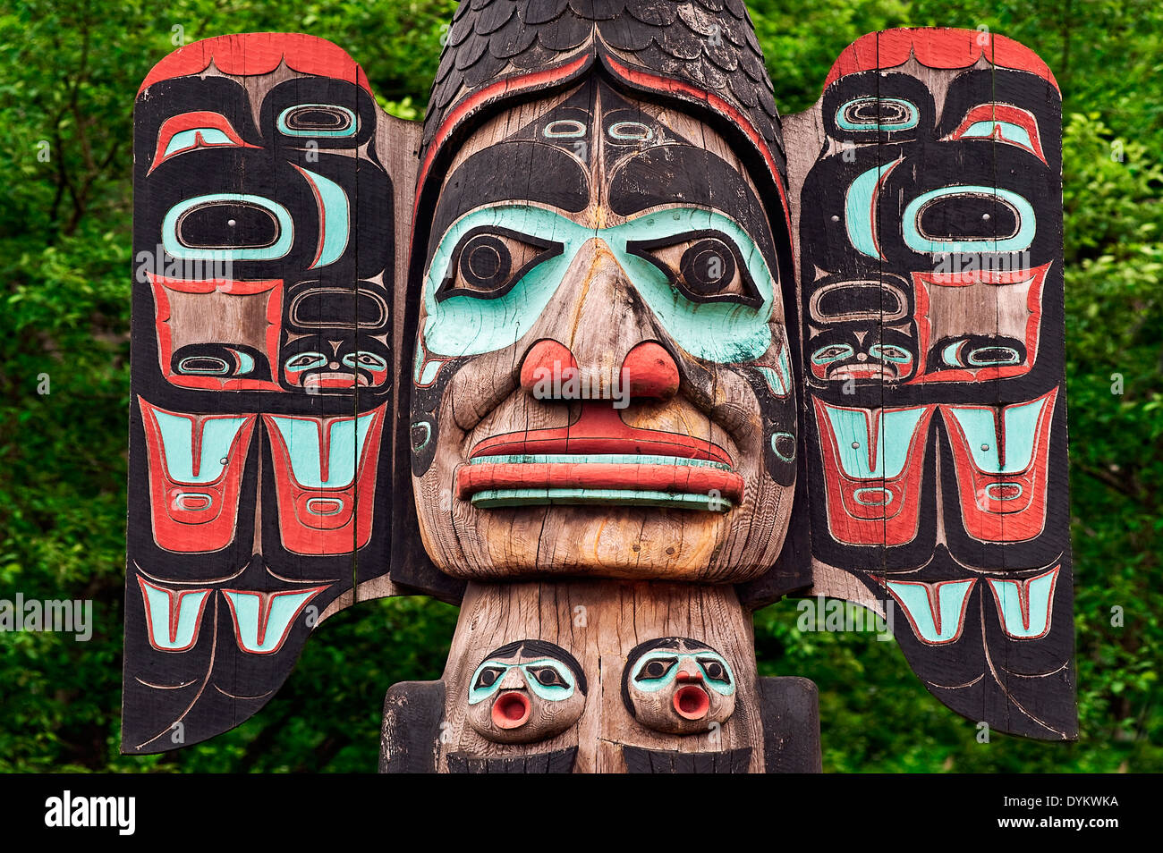 Detail of the Tlingit Chief Johnson totem pole, Ketchikan, AK, Alaska ...