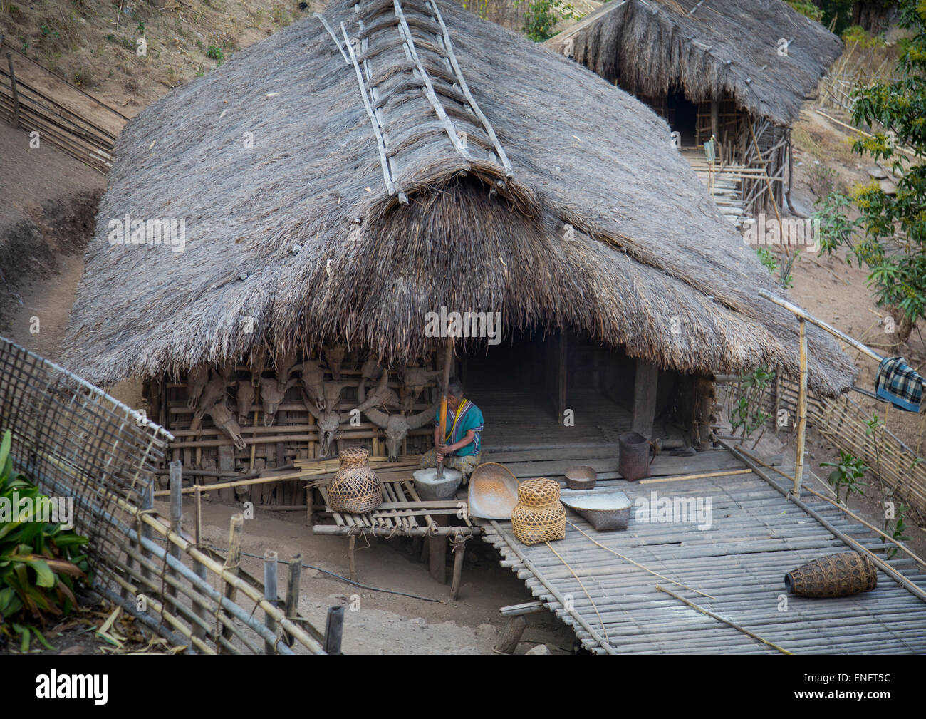 Tribal Chin Woman From Muun Tribe House, Mindat, Myanmar Stock Photo ...