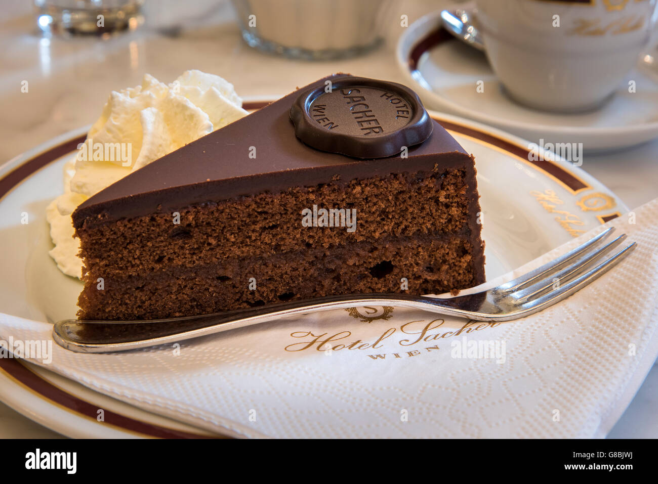 The original Sachertorte chocolate cake served at Cafe Sacher, Hotel ...