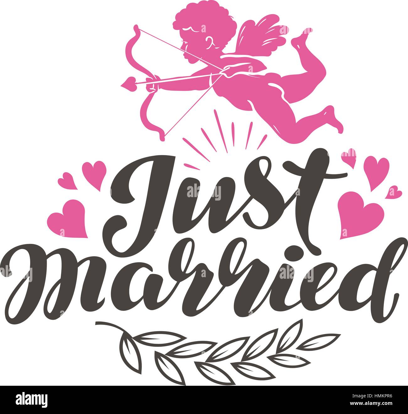 Just Married. Label with beautiful lettering, calligraphy. Vector ...