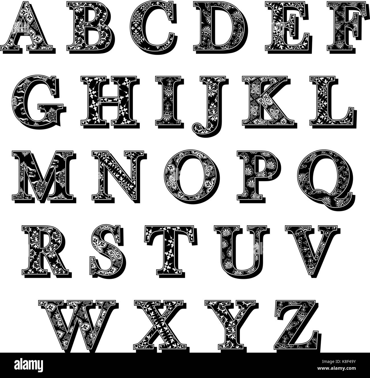 Complete Set Of Uppercase Abc Antiqua Alphabet Letters With An Elegant