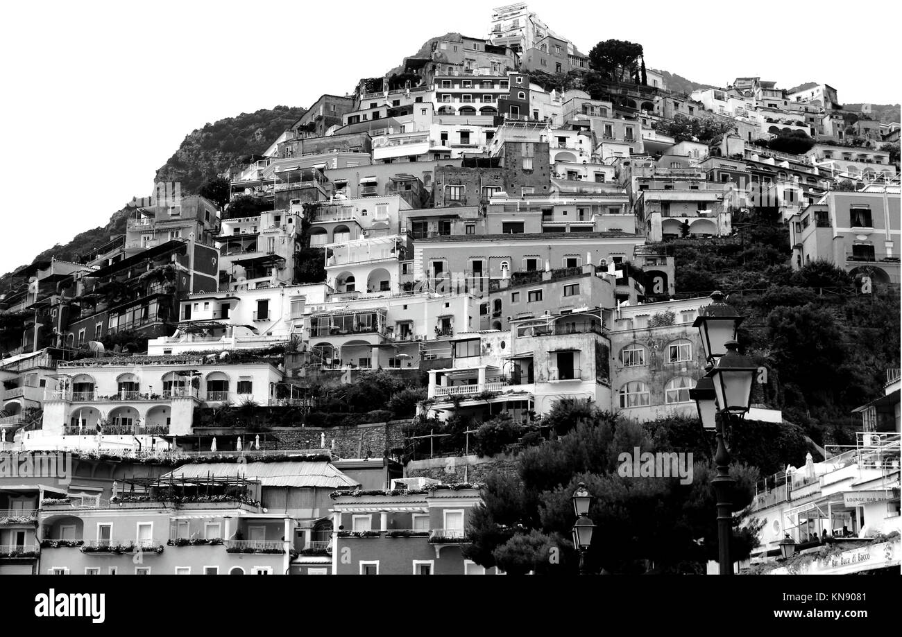 Amazing black and white Positano city Landscape, in Amalfi coast ...