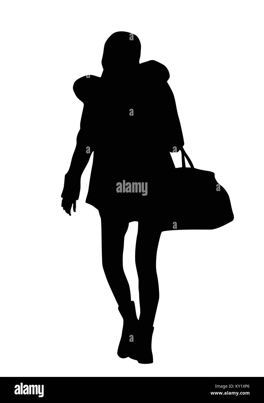 Walking woman silhouette with holding bag on white background, vector ...