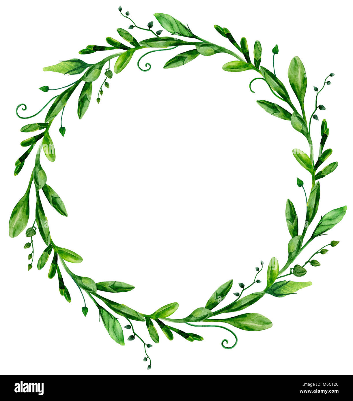 Watercolor greenery wreath frame. Green arrangement clip