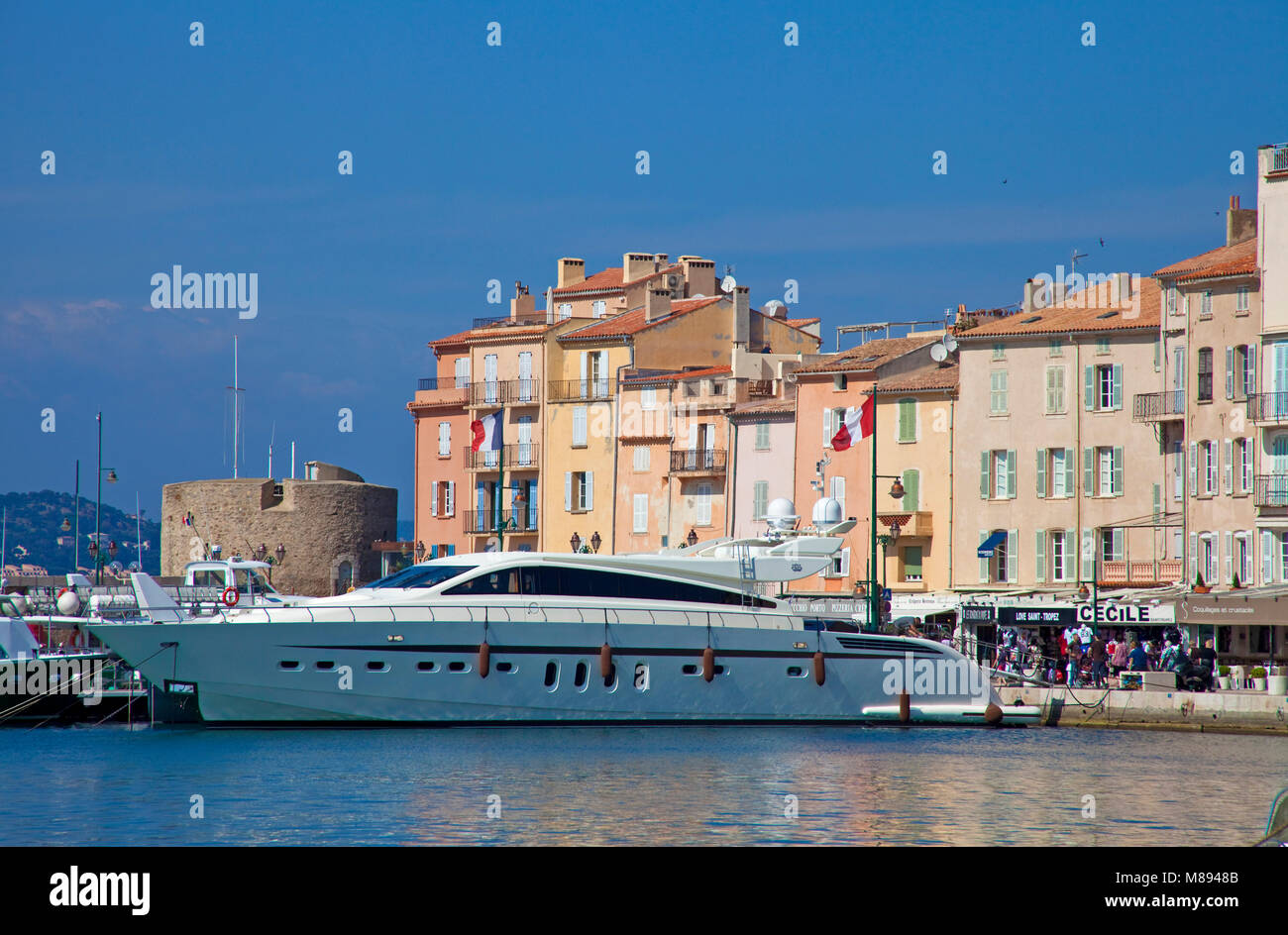 Luxury yacht at harbour of Saint-Tropez, french riviera, South France ...