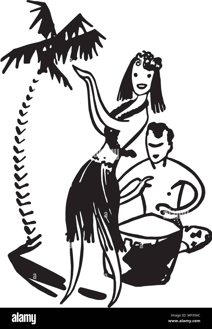 Hawaiian Couple - Retro Clipart Illustration Stock Vector Image & Art ...
