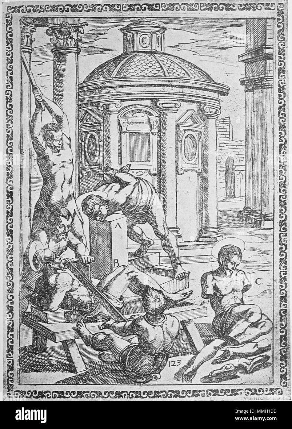 . English: Woodcut by Tempesta showing a torture/execution scene of ...