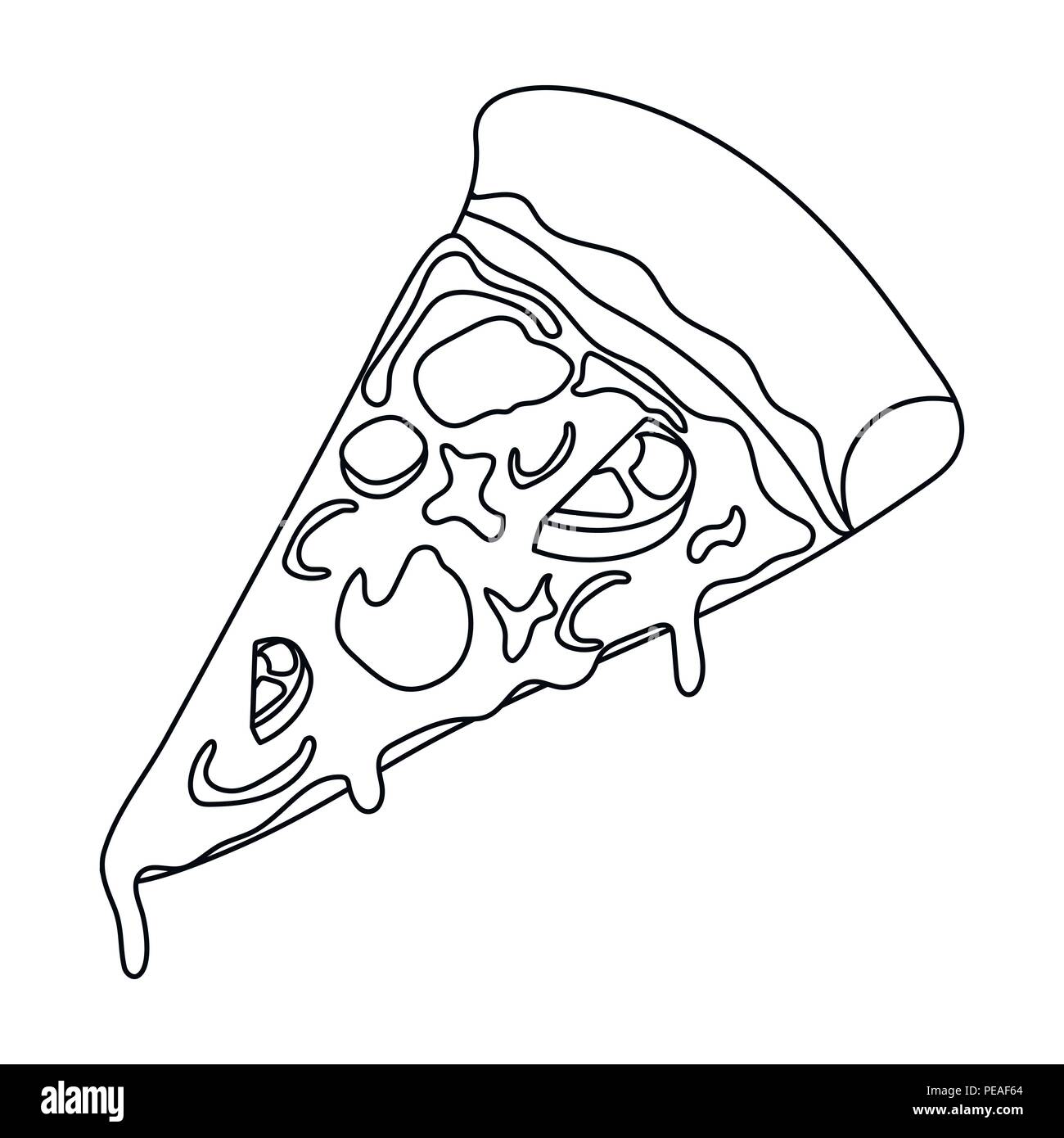Slice of pizza icon in outline style isolated on white background ...