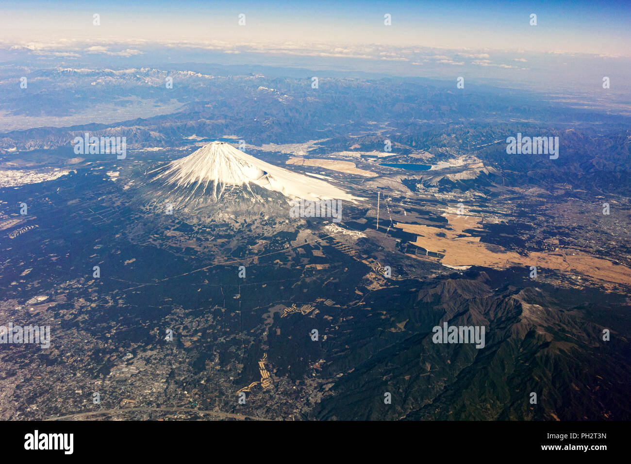 Mt Fuji seen from the air over Shizuoka Prefecture Japan on 02 Feb 2015 ...