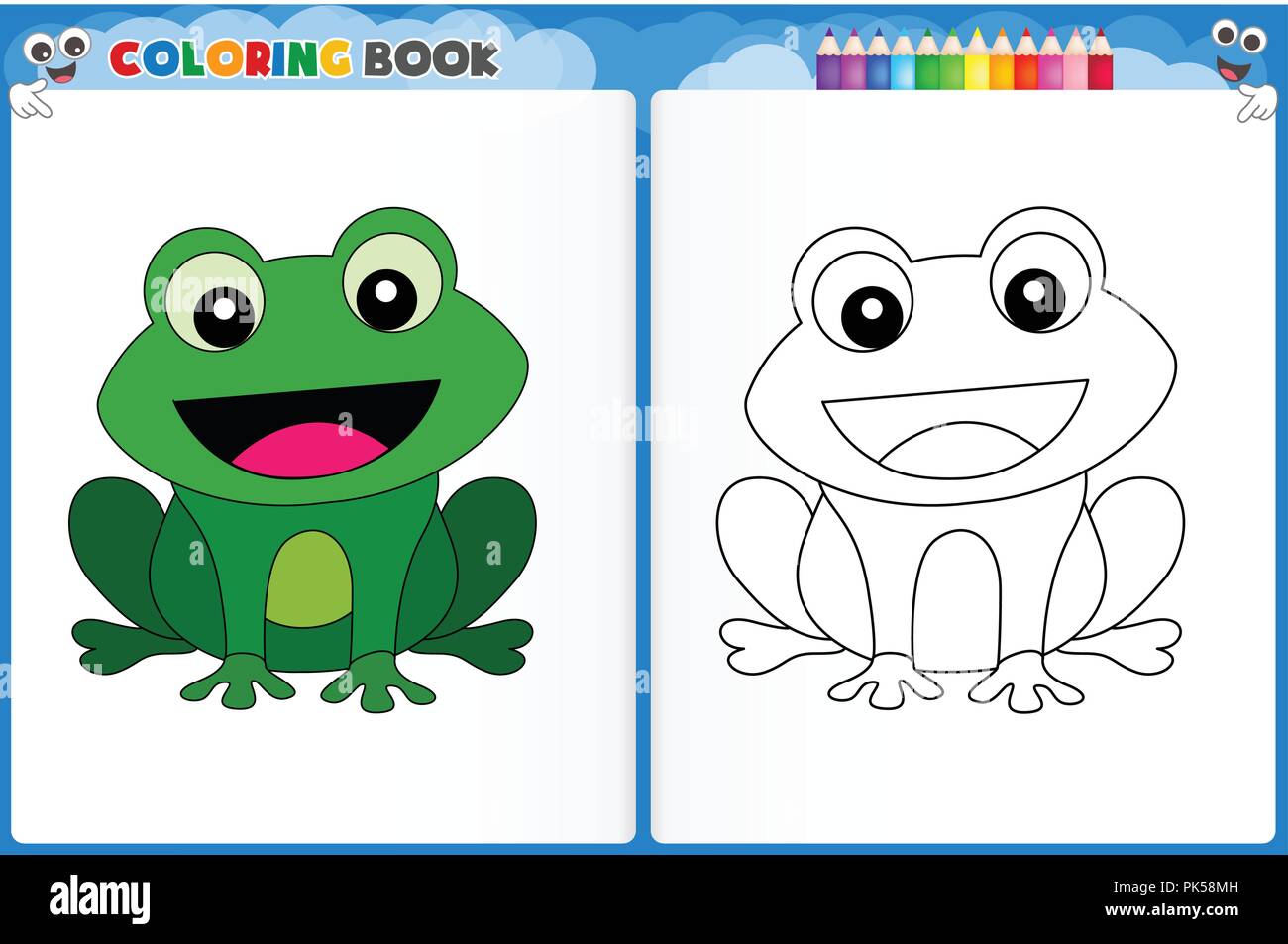 Coloring page cute frog with colorful sample printable worksheet for